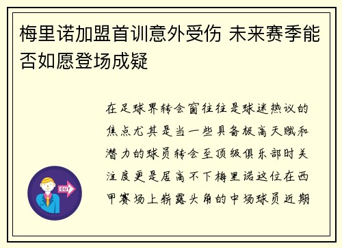 梅里诺加盟首训意外受伤 未来赛季能否如愿登场成疑 梅里诺加盟首训意外受伤 未来赛季能否如愿登场成疑